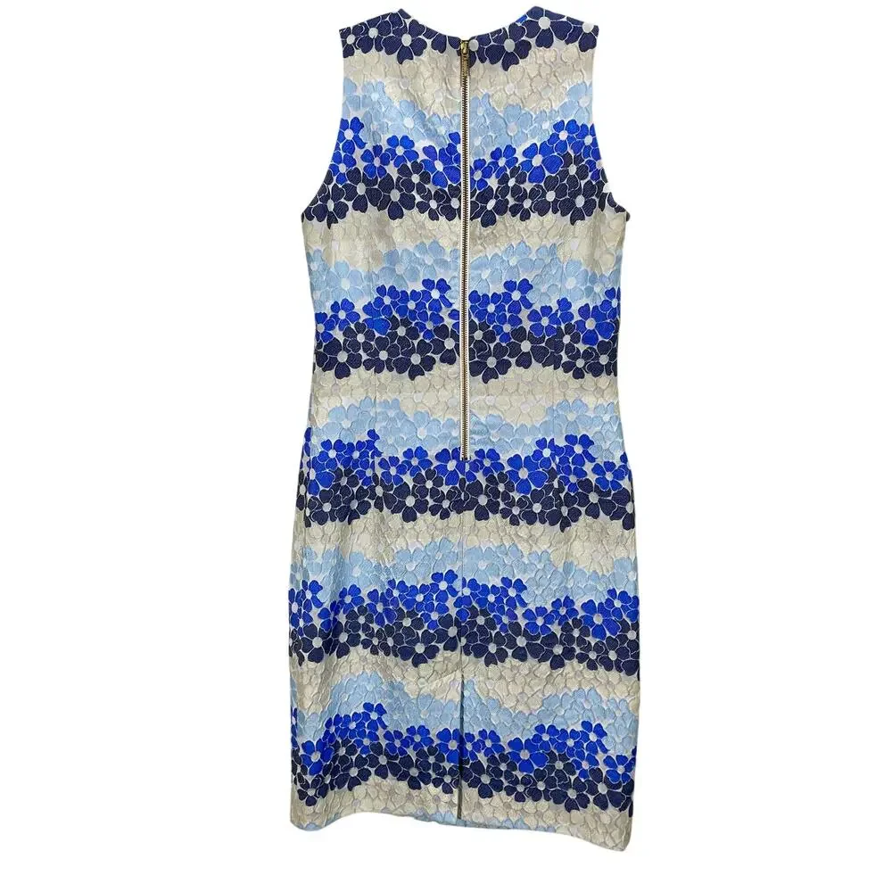 Sara Campbell Sleeveless Sheath Dress Blue Floral Textured Size 8 Boutique Y2K - Picture 3 of 12